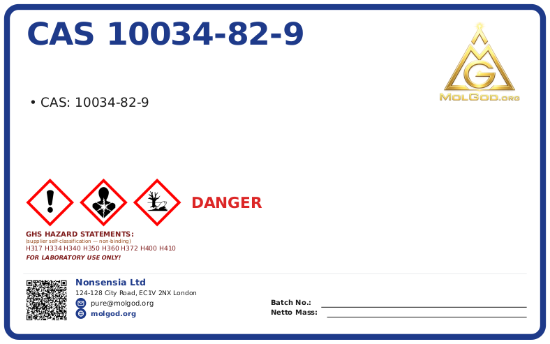 CAS 10034-82-9, CAS 10034-82-9 — chemical product label