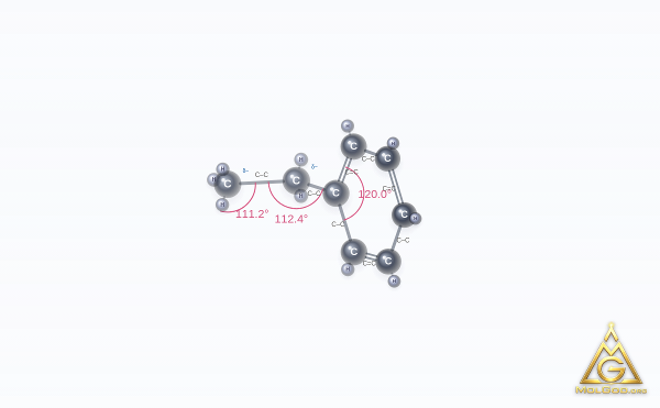 Ethylbenzene (CAS 100-41-4) – ball-and-stick 3D model, MolGod Viewer