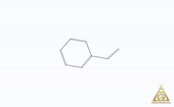 Styrene (CAS 100-42-5) – skeletal 3D model, MolGod Viewer