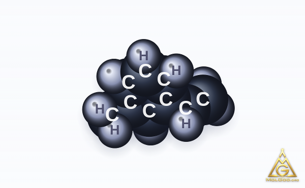 1-Ethenyl-3-methylbenzene (CAS 100-80-1) – space-filling 3D model, MolGod Viewer