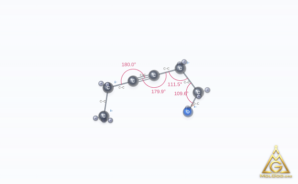 3-Hexyn-1-ol (CAS 1002-28-4) – ball-and-stick 3D model, MolGod Viewer