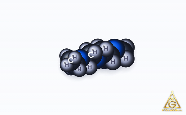 1-Ethoxy-2-(2-methoxyethoxy)ethane (CAS 1002-67-1) – space-filling 3D model, MolGod Viewer