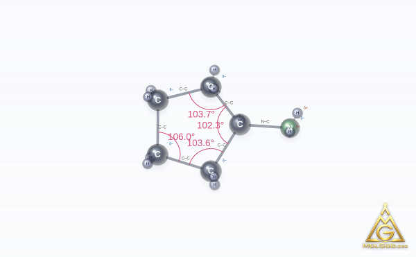Cyclopentylamine (CAS 1003-03-8) – ball-and-stick 3D model, MolGod Viewer