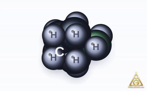 Cyclopentylamine (CAS 1003-03-8) – space-filling 3D model, MolGod Viewer