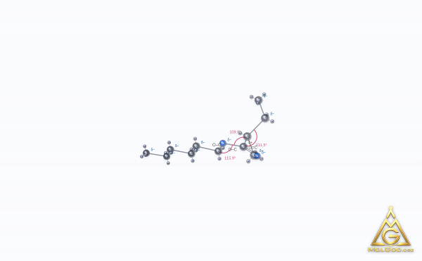 Hexyl 2-methylbutyrate (CAS 10032-15-2) – ball-and-stick 3D model, MolGod Viewer