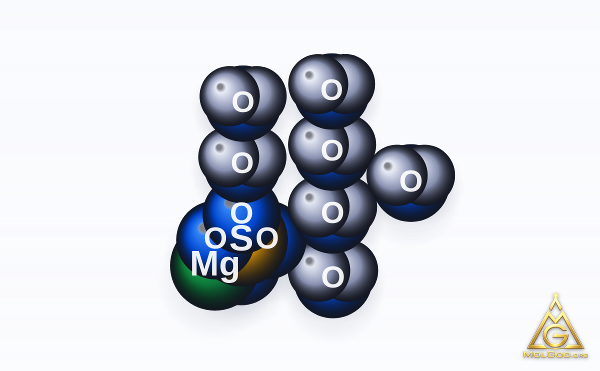 Magnesium Sulfate Heptahydrate (CAS 10034-99-8) – space-filling 3D model, MolGod Viewer