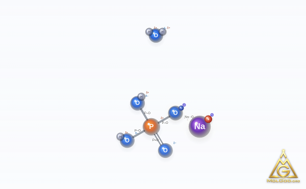 Sodium Phosphate, Monobasic, Monohydrate (CAS 10049-21-5) – ball-and-stick 3D model, MolGod Viewer