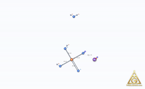 Sodium Phosphate, Monobasic, Monohydrate (CAS 10049-21-5) – skeletal 3D model, MolGod Viewer