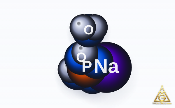 Sodium Phosphate, Monobasic, Monohydrate (CAS 10049-21-5) – space-filling 3D model, MolGod Viewer