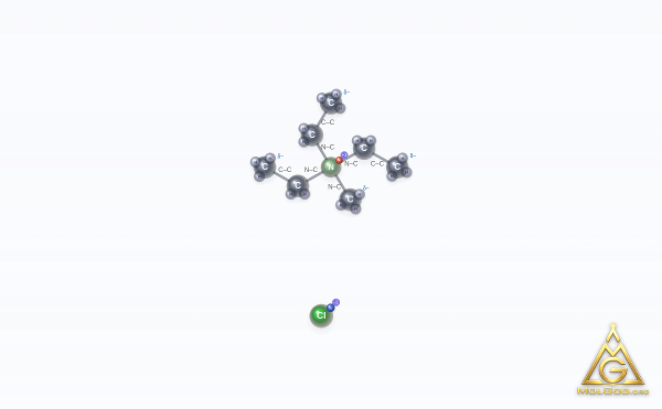Triethylmethylammonium chloride (CAS 10052-47-8) – ball-and-stick 3D model, MolGod Viewer