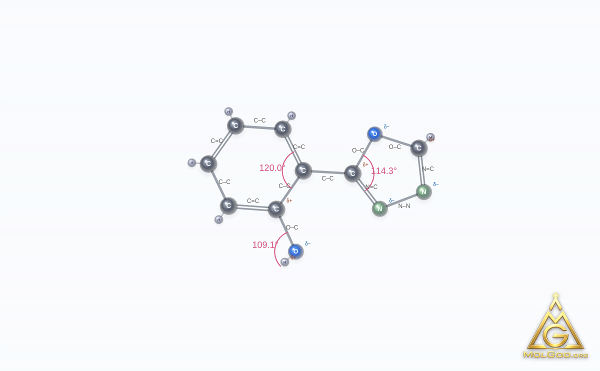 Fenadiazole (CAS 1008-65-7) – ball-and-stick 3D model, MolGod Viewer