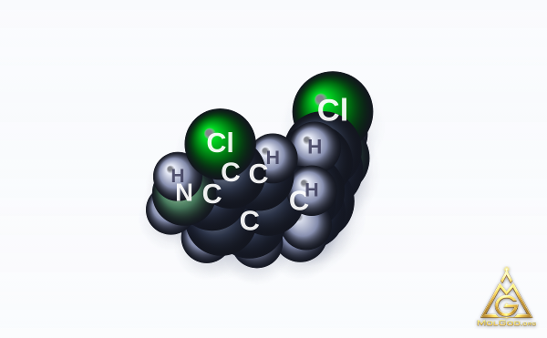 3,3'-Dichloro-4,4'-Diaminodiphenylmethane (CAS 101-14-4) – space-filling 3D model, MolGod Viewer