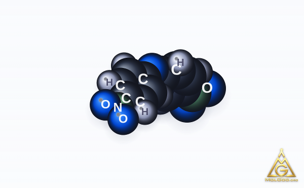 1,1'-Oxybis(4-nitrobenzene) (CAS 101-63-3) – space-filling 3D model, MolGod Viewer
