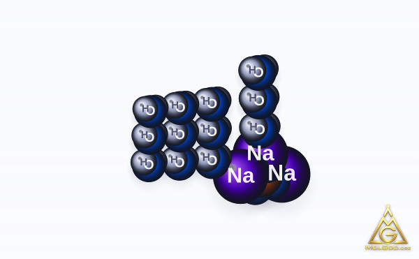 Trisodium phosphate dodecahydrate (CAS 10101-89-0) – space-filling 3D model, MolGod Viewer