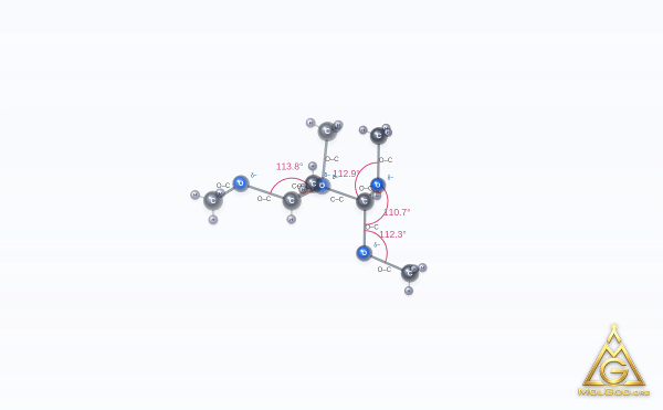 Tetramethoxypropane (CAS 102-52-3) – ball-and-stick 3D model, MolGod Viewer