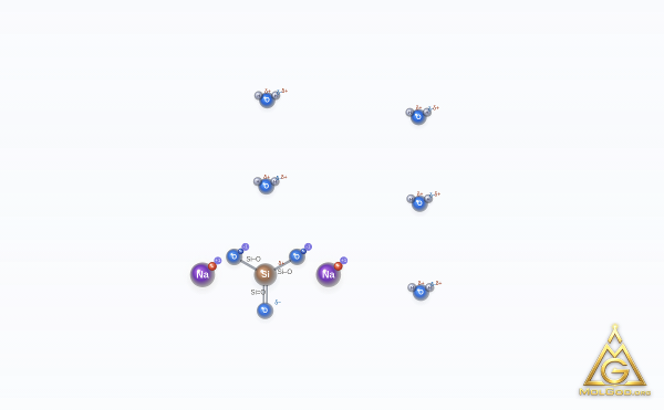Silicic acid (H2SiO3), disodium salt, pentahydrate (CAS 10213-79-3) – ball-and-stick 3D model, MolGod Viewer