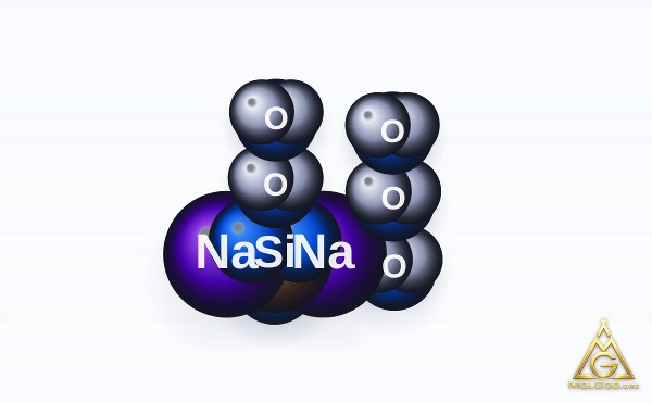 Silicic acid (H2SiO3), disodium salt, pentahydrate (CAS 10213-79-3) – space-filling 3D model, MolGod Viewer