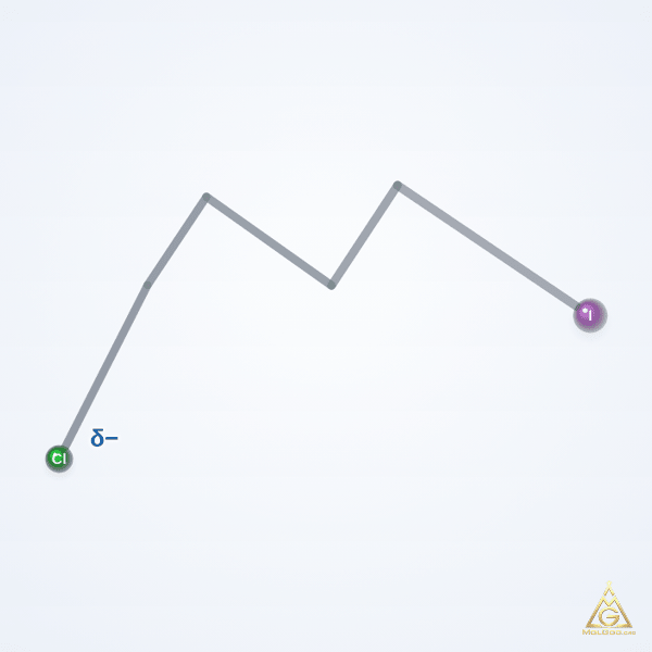 1-Chloro-4-iodobutane (CAS 10297-05-9) – skeletal 3D model, MolGod Viewer