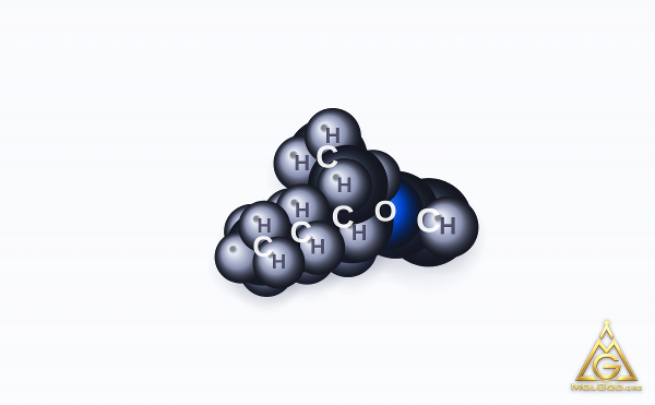 2-Ethylhexyl vinyl ether (CAS 103-44-6) – space-filling 3D model, MolGod Viewer