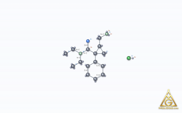 Cyclopropanecarboxamide, 2-(aminomethyl)-N,N-diethyl-1-phenyl-, (E)-, monohydrochloride (CAS 105310-47-2) – ball-and-stick 3D model, MolGod Viewer