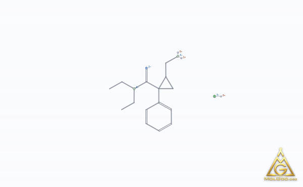 Cyclopropanecarboxamide, 2-(aminomethyl)-N,N-diethyl-1-phenyl-, (E)-, monohydrochloride (CAS 105310-47-2) – skeletal 3D model, MolGod Viewer