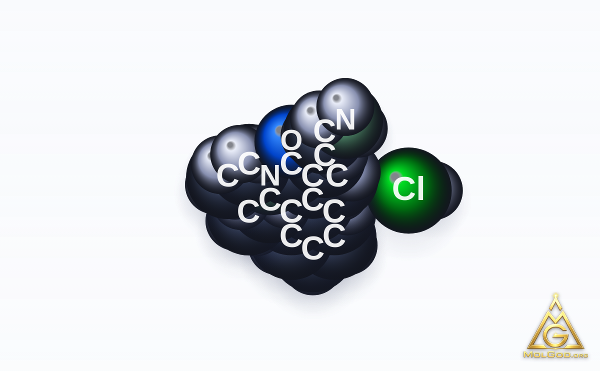Cyclopropanecarboxamide, 2-(aminomethyl)-N,N-diethyl-1-phenyl-, (E)-, monohydrochloride (CAS 105310-47-2) – space-filling 3D model, MolGod Viewer