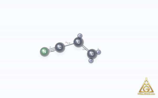 Acrylonitrile (CAS 107-13-1) – ball-and-stick 3D model, MolGod Viewer