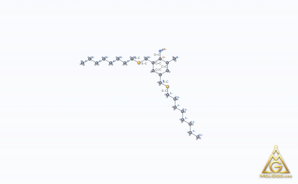 2-Methyl-4,6-bis[(octylthio)methyl]phenol (CAS 110553-27-0) – 2D structure, MolGod Viewer