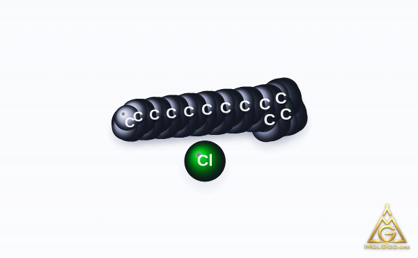 Hexadecyltrimethylammonium chloride (CAS 112-02-7) – space-filling 3D model, MolGod Viewer