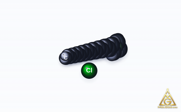 Stearyltrimethylammonium chloride (CAS 112-03-8) – space-filling 3D model, MolGod Viewer