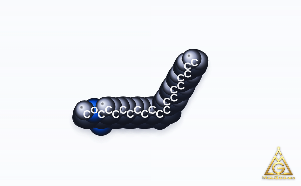 Methyl Oleate (CAS 112-62-9) – space-filling 3D model, MolGod Viewer