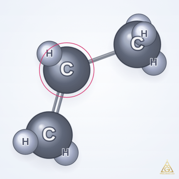 Propylene (CAS 115-07-1) – ball-and-stick 3D model, MolGod Viewer