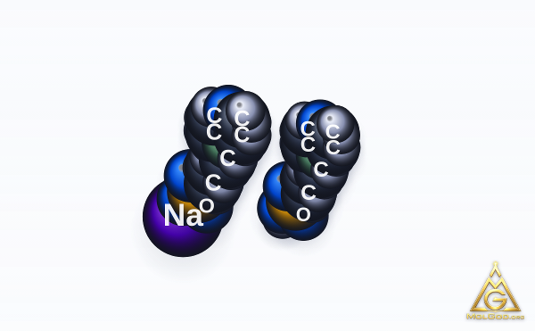 Sodium 3-(morpholin-4-yl)propane-1-sulfonate--3-(morpholin-4-yl)propane-1-sulfonic acid (1/1/1) (CAS 117961-20-3) – space-filling 3D model, MolGod Viewer