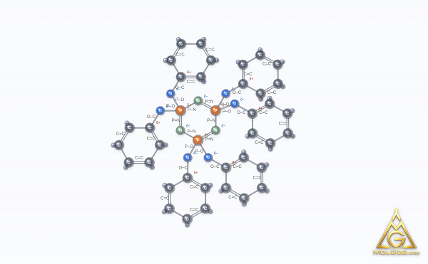 Hexaphenoxycyclotriphosphazene (CAS 1184-10-7) – ball-and-stick 3D model, MolGod Viewer