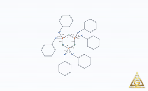Hexaphenoxycyclotriphosphazene (CAS 1184-10-7) – skeletal 3D model, MolGod Viewer