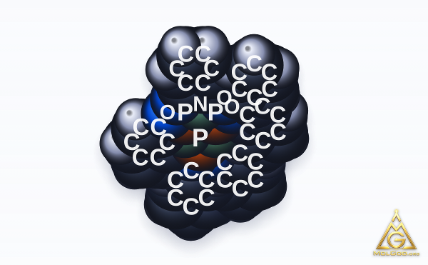 Hexaphenoxycyclotriphosphazene (CAS 1184-10-7) – space-filling 3D model, MolGod Viewer