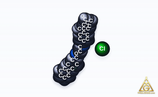 Benzethonium Chloride (CAS 121-54-0) – space-filling 3D model, MolGod Viewer