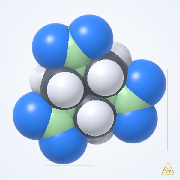 Cyclonite (CAS 121-82-4) – space-filling 3D model, MolGod Viewer