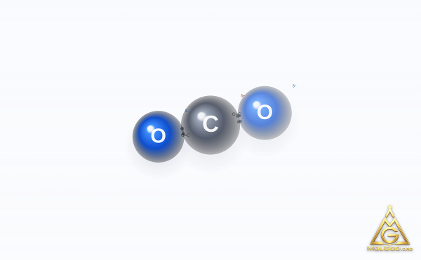 Carbon Dioxide (CAS 124-38-9) – ball-and-stick 3D model, MolGod Viewer
