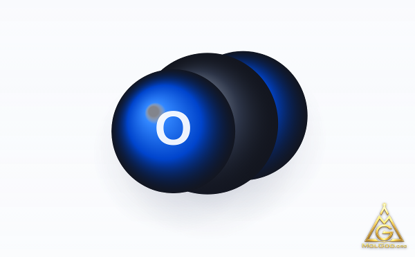 Carbon Dioxide (CAS 124-38-9) – space-filling 3D model, MolGod Viewer