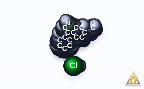 N,N-Didesmethylvenlafaxine hydrochloride (CAS 130198-05-9) – space-filling 3D model, MolGod Viewer
