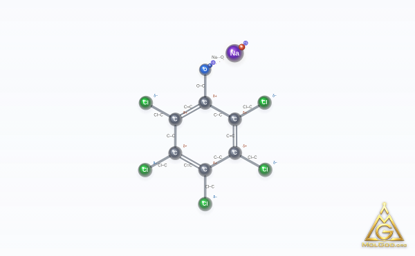 Sodium pentachlorophenolate (CAS 131-52-2) – 2D structure, MolGod Viewer