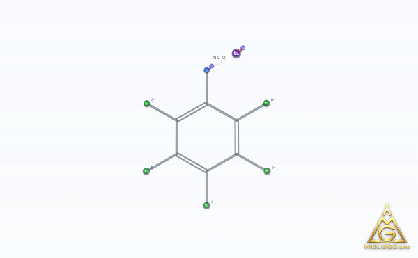 Sodium pentachlorophenolate (CAS 131-52-2) – modèle squelettique (projection plane), MolGod Viewer