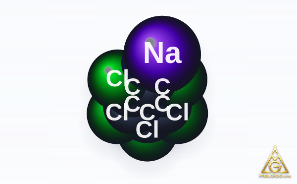 Sodium pentachlorophenolate (CAS 131-52-2) – space-filling 3D model, MolGod Viewer