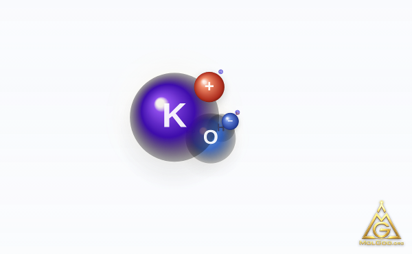 Potassium Hydroxide (CAS 1310-58-3) – modèle boules et bâtonnets (projection plane), MolGod Viewer