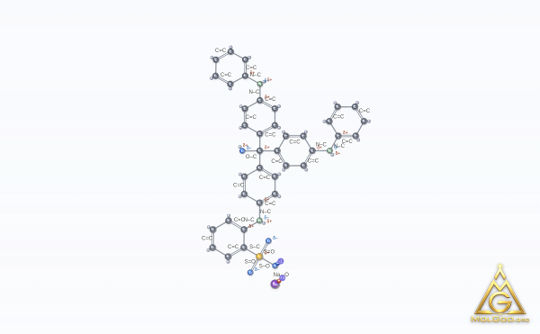 Sodium 2-(4-(bis(4-anilinophenyl)(hydroxy)methyl)anilino)benzene-1-sulfonate (CAS 1324-80-7) – 2D structure, MolGod Viewer