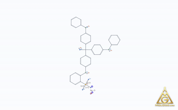 Sodium 2-(4-(bis(4-anilinophenyl)(hydroxy)methyl)anilino)benzene-1-sulfonate (CAS 1324-80-7) – skeletal 3D model, MolGod Viewer