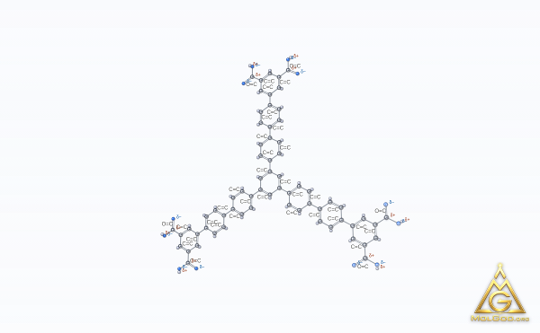 5'''-(3'',5''-Dicarboxy[1,1':4',1''-terphenyl]-4-YL)[1,1':4',1'':4'',1''':3''',1'''':4'''',1''''':4''''',1''''''-septiphenyl]-3,3'''''',5,5''''''-tetracarboxylic acid (CAS 1333127-74-4) – 2D structure, MolGod Viewer