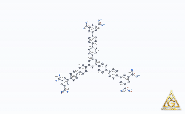 5'''-(3'',5''-Dicarboxy[1,1':4',1''-terphenyl]-4-YL)[1,1':4',1'':4'',1''':3''',1'''':4'''',1''''':4''''',1''''''-septiphenyl]-3,3'''''',5,5''''''-tetracarboxylic acid (CAS 1333127-74-4) – ball-and-stick 3D model, MolGod Viewer