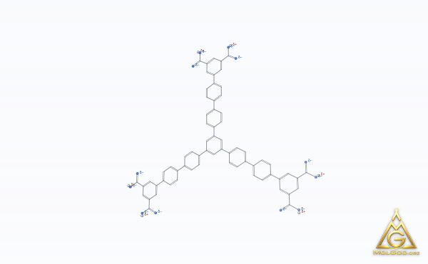 5'''-(3'',5''-Dicarboxy[1,1':4',1''-terphenyl]-4-YL)[1,1':4',1'':4'',1''':3''',1'''':4'''',1''''':4''''',1''''''-septiphenyl]-3,3'''''',5,5''''''-tetracarboxylic acid (CAS 1333127-74-4) – skeletal 3D model, MolGod Viewer